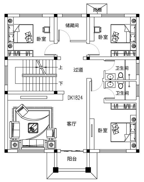 新中式两层半别墅设计图平面图