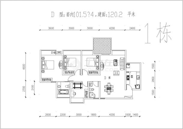 某地区三房经典户型建筑设计CAD平面图